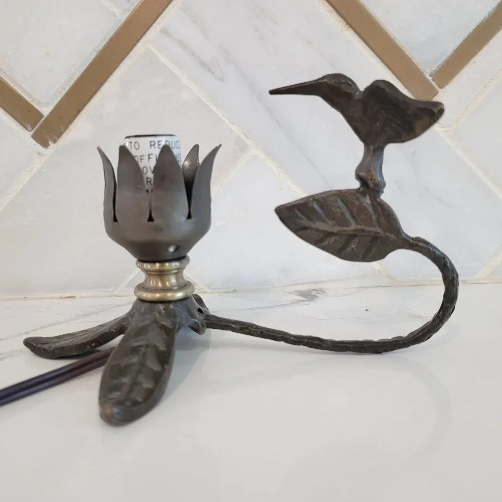 vintage brass humming bird flower lamp add a glass floral shade or use bare bulb